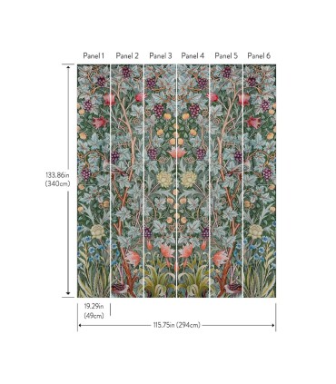 4171-HT84001 - Vine Embroidery Sea Green Wall Mural-Hidden Treasures Vol 2