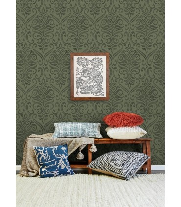 4148-27440 - Adavu Dark Green Damask Wallpaper-Printworks by Chesapeake