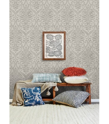 4148-27439 - Adavu Grey Damask Wallpaper-Printworks by Chesapeake