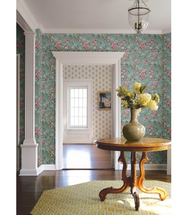 4148-27423 - Begonia Teal Floral Trail Wallpaper-Printworks by Chesapeake