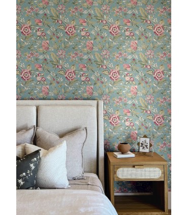 4148-27423 - Begonia Teal Floral Trail Wallpaper-Printworks by Chesapeake
