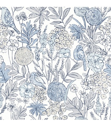 4148-27414 - Goldfinch Blue Birds and Blooms Wallpaper-Printworks by Chesapeake