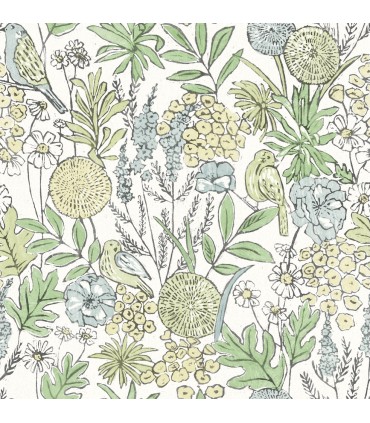 4148-27412 - Goldfinch Green Birds and Blooms Wallpaper-Printworks by Chesapeake