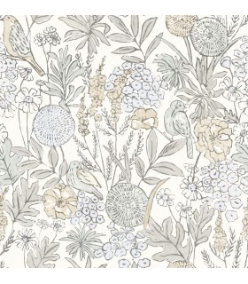 4148-27411 - Goldfinch Neutral Birds and Blooms Wallpaper-Printworks by Chesapeake