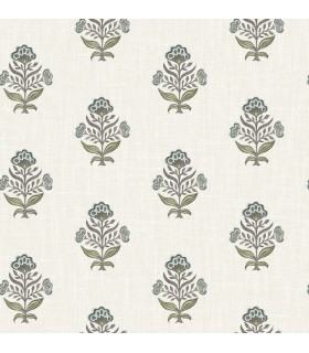 4148-27415 - Hollyhock Aqua Floral Crest Wallpaper-Printworks by Chesapeake