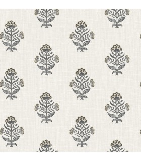 4148-27418 - Hollyhock Black Floral Crest Wallpaper-Printworks by Chesapeake