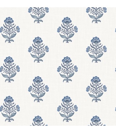 4148-27417 - Hollyhock Blue Floral Crest Wallpaper-Printworks by Chesapeake