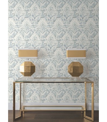 DF3335 - Velvet Crush Damask Blue & Pearl Wallpaper-Decadence 2