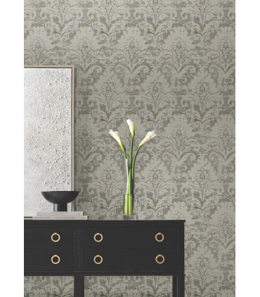 DF3331 - Velvet Crush Damask Taupe & Gold Wallpaper-Decadence 2