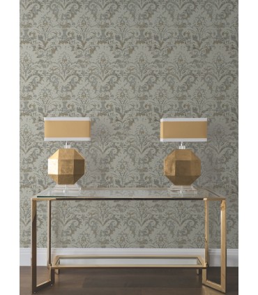 DF3331 - Velvet Crush Damask Taupe & Gold Wallpaper-Decadence 2