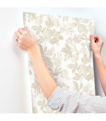 4172-27495 - Beach Rose Champagne Floral Fruits Wallpaper-Sea Salt by A Street