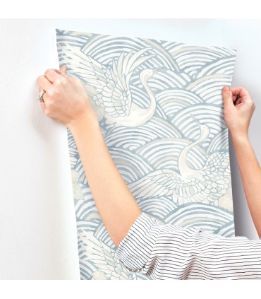 4172-27498 - Egret Sky Blue Tidal Dance Wallpaper-Sea Salt by A Street