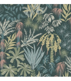 4172-27480 - Everglades Dark Green Botanical Wallpaper-Sea Salt by A Street