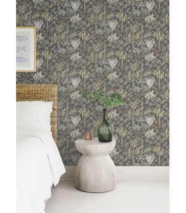 4172-27481 - Everglades Grey Botanical Wallpaper-Sea Salt by A Street