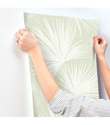 4172-27490 - Hatteras Light Green Palms Wallpaper-Sea Salt by A Street