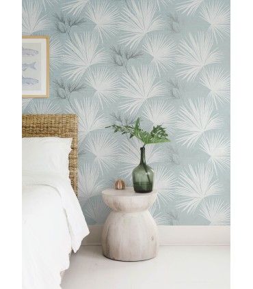 4172-27491 - Hatteras Sky Blue Palms Wallpaper-Sea Salt by A Street