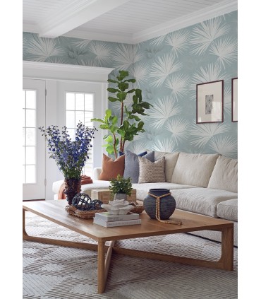 4172-27491 - Hatteras Sky Blue Palms Wallpaper-Sea Salt by A Street