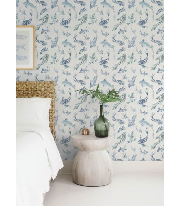 4172-27500 - Koi Blue Fish Wallpaper-Sea Salt by A Street