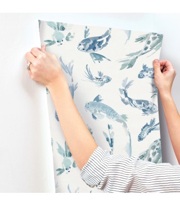 4172-27500 - Koi Blue Fish Wallpaper-Sea Salt by A Street