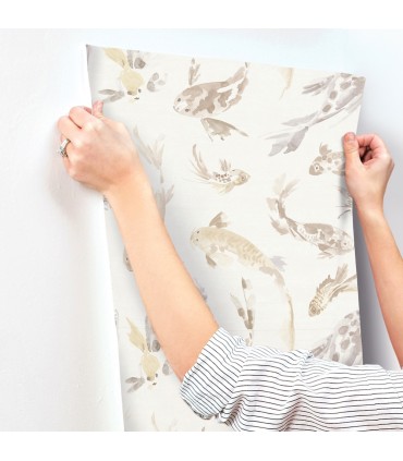 4172-27501 - Koi Metallic Fish Wallpaper-Sea Salt by A Street