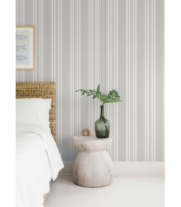 4172-27486 - Navarres Stripe Charcoal Faux Linen Wallpaper-Sea Salt by A Street