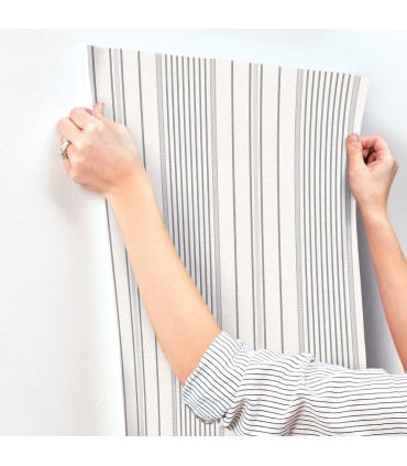 4172-27486 - Navarres Stripe Charcoal Faux Linen Wallpaper-Sea Salt by A Street