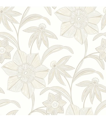 4172-27515 - Star Flower Beige Floral Trail Wallpaper-Sea Salt by A Street