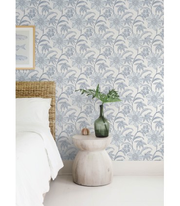 4172-27512 - Star Flower Blue Floral Trail Wallpaper-Sea Salt by A Street