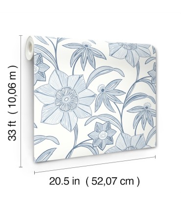 4172-27512 - Star Flower Blue Floral Trail Wallpaper-Sea Salt by A Street