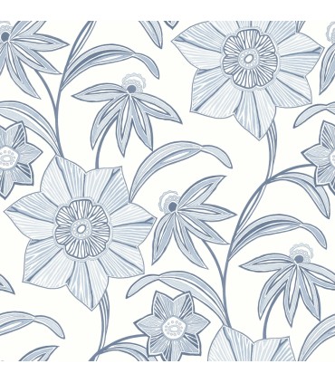 4172-27512 - Star Flower Blue Floral Trail Wallpaper-Sea Salt by A Street