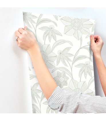 4172-27513 - Star Flower Light Green Floral Trail Wallpaper-Sea Salt by A Street