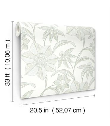 4172-27513 - Star Flower Light Green Floral Trail Wallpaper-Sea Salt by A Street