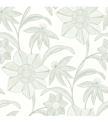 4172-27513 - Star Flower Light Green Floral Trail Wallpaper-Sea Salt by A Street