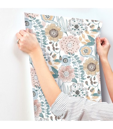 ZM2891 - Artistic Bouquet Ochre and Ocean Wallpaper-Artisan Studio
