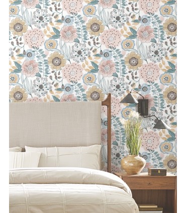 ZM2891 - Artistic Bouquet Ochre and Ocean Wallpaper-Artisan Studio