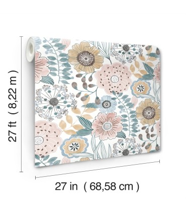 ZM2891 - Artistic Bouquet Ochre and Ocean Wallpaper-Artisan Studio