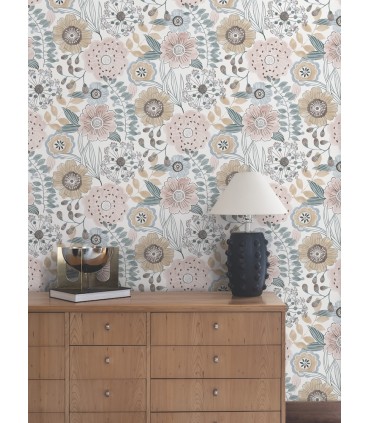 ZM2891 - Artistic Bouquet Ochre and Ocean Wallpaper-Artisan Studio