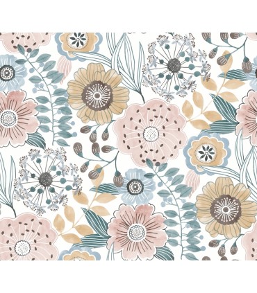 ZM2891 - Artistic Bouquet Ochre and Ocean Wallpaper-Artisan Studio