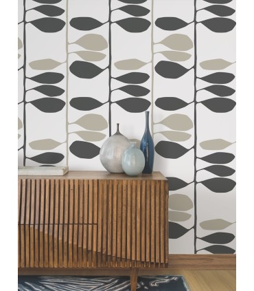 ZM2804 - Sculpted Vines Carbon & Linen Wallpaper-Artisan Studio