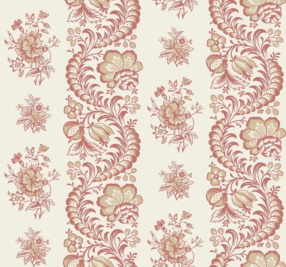 VP1304 - Beaumont Ruby Floral Stripe Wallpaper-Jardin – Wallpaper The Home