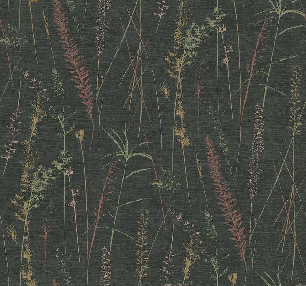 LL3241 - Meadow Splendor Black Botanical Wallpaper-Layered Luxe by York Wallcoverings