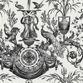 RT7813- Avian Fountain Toile Wallpaper-Toiles by York