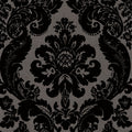 4147-87391 - Shadow Black Flocked Damask Wallpaper-Haberdashery by A Street