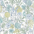 4148-27413 - Goldfinch Aqua Birds and Blooms Wallpaper-Printworks by Chesapeake